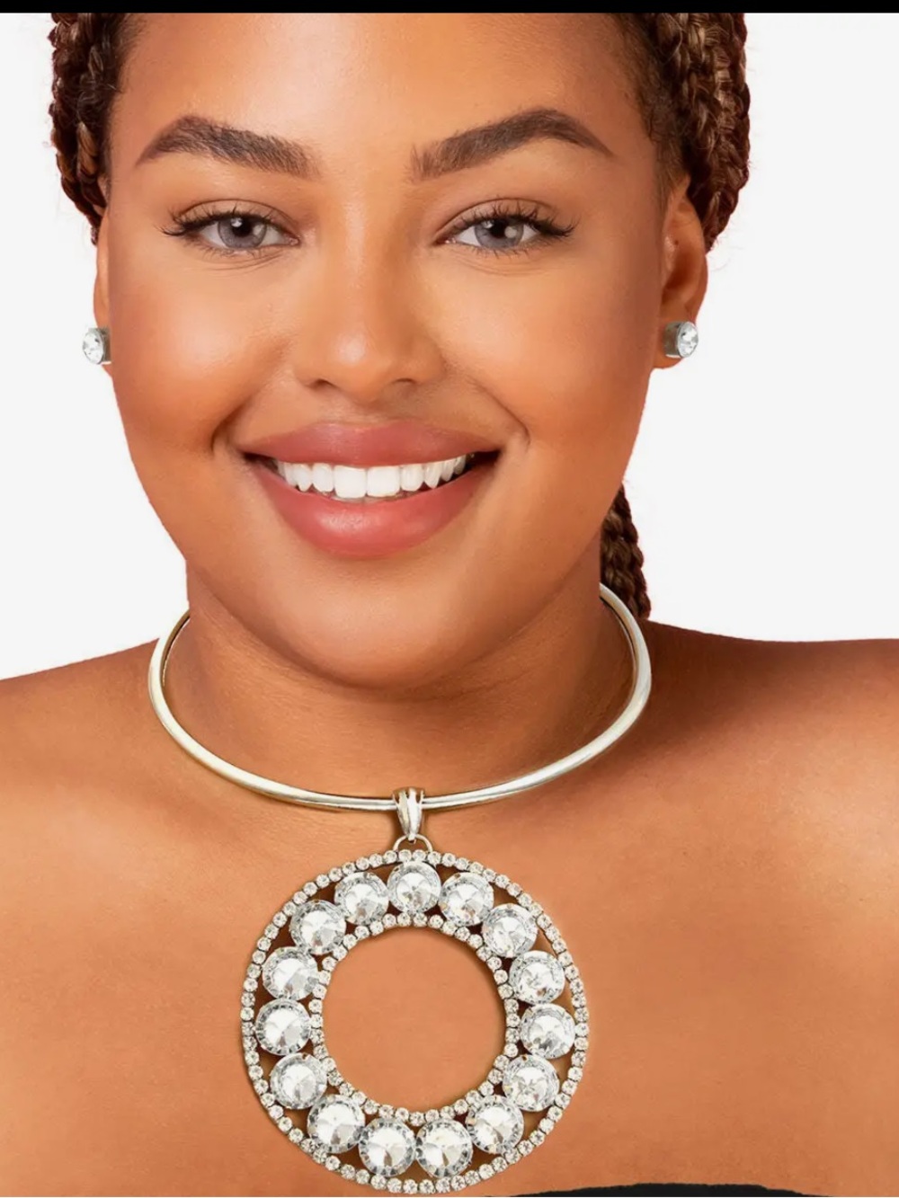 Gold-Tone Crystal Circle Pendant Choker Necklace - Women Jewelry